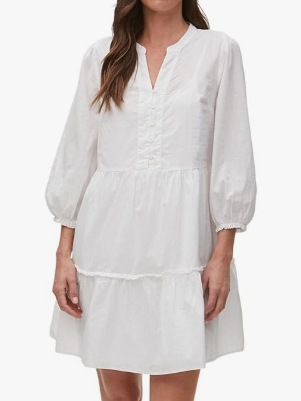 Michael Stars Medium White Dress Tiered Peasant Dress 3/4 Sleeve **No Slip